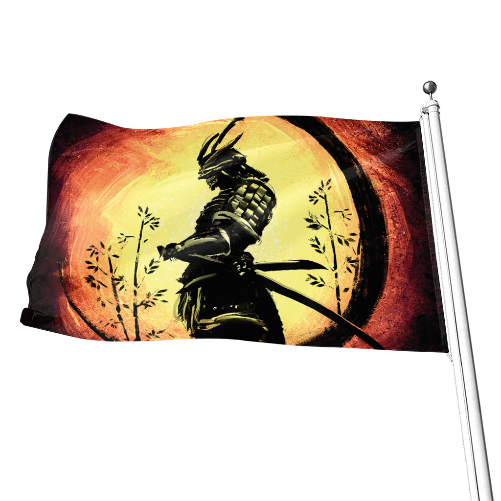 Sunset Samurai Warrior Print Flag