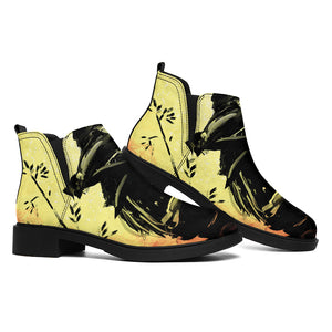 Sunset Samurai Warrior Print Flat Ankle Boots