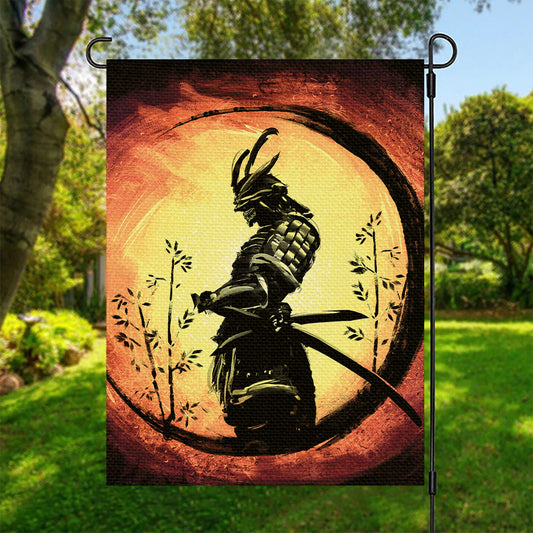 Sunset Samurai Warrior Print Garden Flag