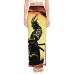 Sunset Samurai Warrior Print High Slit Maxi Skirt