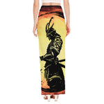Sunset Samurai Warrior Print High Slit Maxi Skirt