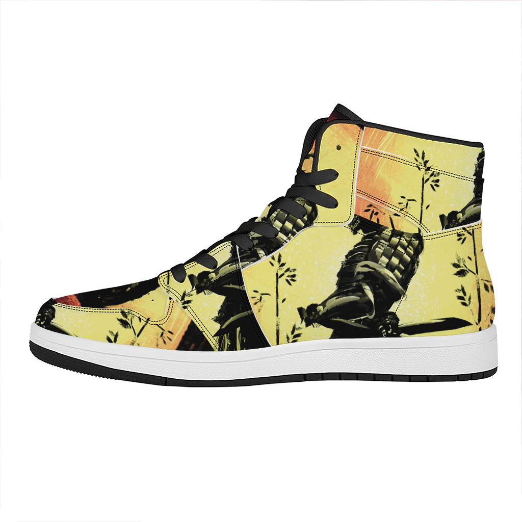 Sunset Samurai Warrior Print High Top Leather Sneakers