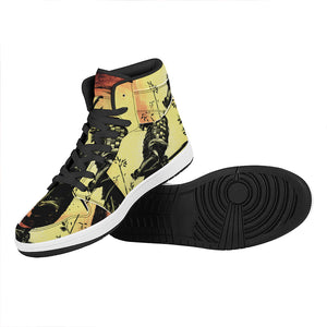 Sunset Samurai Warrior Print High Top Leather Sneakers