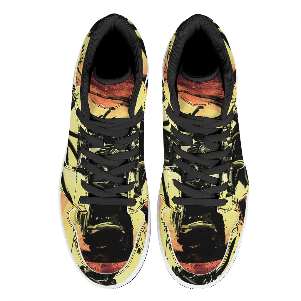 Sunset Samurai Warrior Print High Top Leather Sneakers