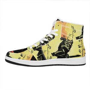 Sunset Samurai Warrior Print High Top Leather Sneakers