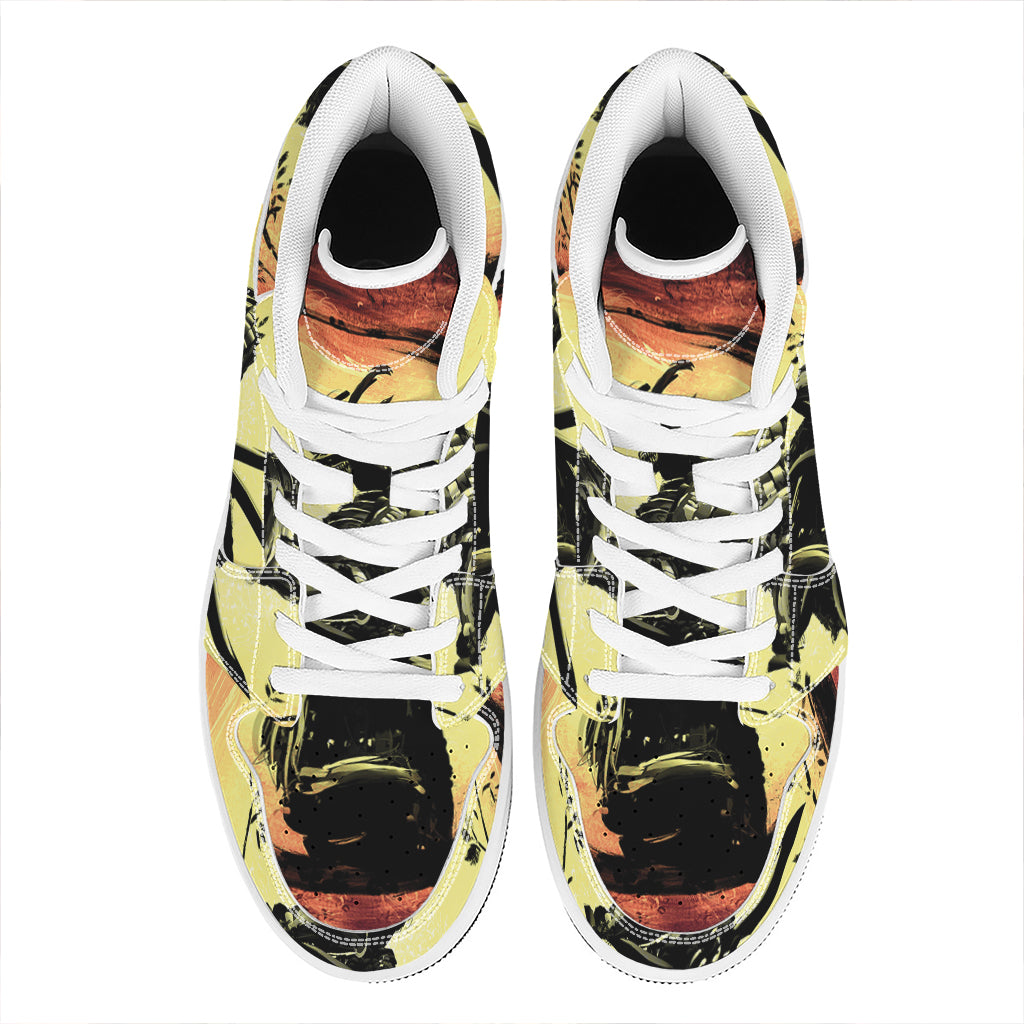 Sunset Samurai Warrior Print High Top Leather Sneakers