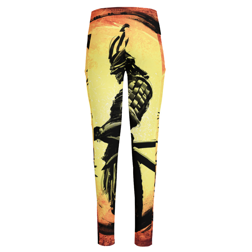 Sunset Samurai Warrior Print High-Waisted Pocket Leggings