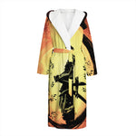 Sunset Samurai Warrior Print Hooded Bathrobe