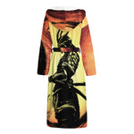 Sunset Samurai Warrior Print Hooded Bathrobe