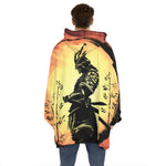 Sunset Samurai Warrior Print Hoodie Blanket