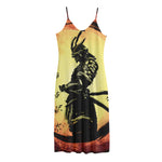 Sunset Samurai Warrior Print Jersey Midi Cami Dress