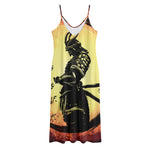 Sunset Samurai Warrior Print Jersey Midi Cami Dress