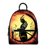 Sunset Samurai Warrior Print Leather Backpack