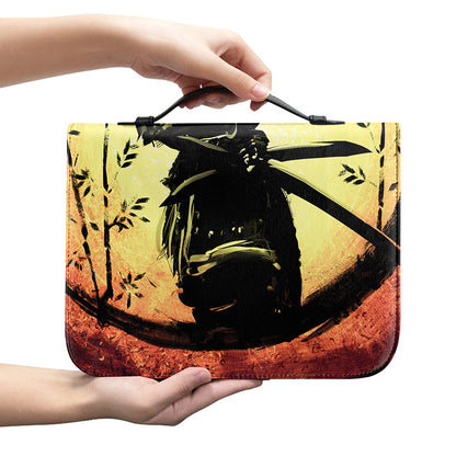 Sunset Samurai Warrior Print Leather Bible Cover