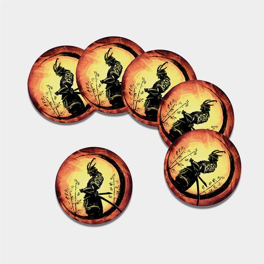Sunset Samurai Warrior Print Leather Coaster Set