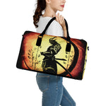 Sunset Samurai Warrior Print Leather Duffle Bag