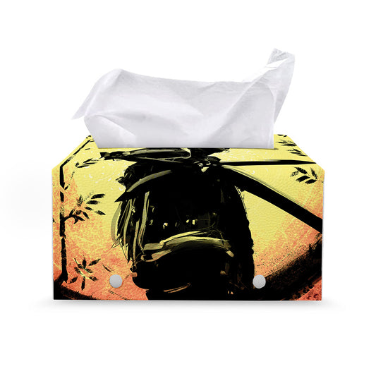 Sunset Samurai Warrior Print Leather Tissue Box Cover