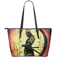 Sunset Samurai Warrior Print Leather Tote Bag With Zipper