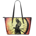 Sunset Samurai Warrior Print Leather Tote Bag