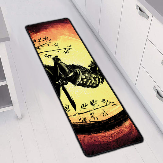 Sunset Samurai Warrior Print Long Kitchen Mat