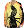 Sunset Samurai Warrior Print Long Sleeve Baseball Jersey