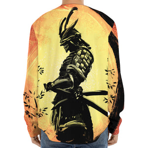 Sunset Samurai Warrior Print Long Sleeve Baseball Jersey