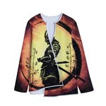 Sunset Samurai Warrior Print Long Sleeve Short Coat