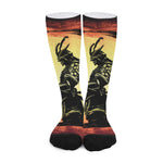 Sunset Samurai Warrior Print Long Socks