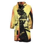 Sunset Samurai Warrior Print Men's Bathrobe