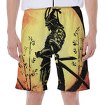 Sunset Samurai Warrior Print Men's Beach Shorts