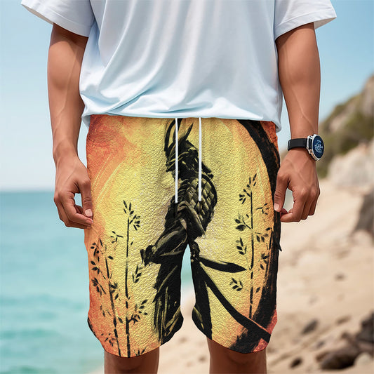 Sunset Samurai Warrior Print Men's Cargo Shorts