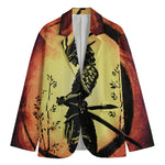 Sunset Samurai Warrior Print Men's Cotton Blazer