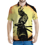 Sunset Samurai Warrior Print Men's Polo Shirt