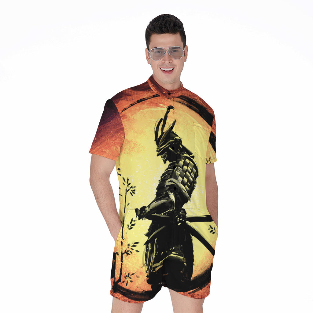 Sunset Samurai Warrior Print Men's Rompers