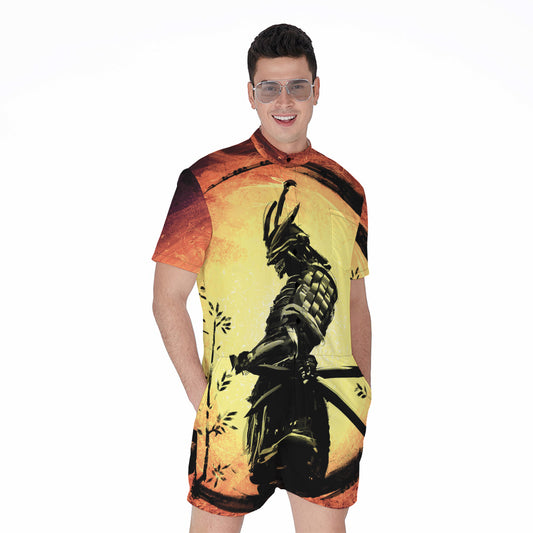 Sunset Samurai Warrior Print Men's Rompers