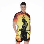 Sunset Samurai Warrior Print Men's Rompers