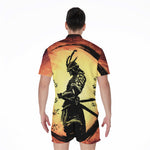 Sunset Samurai Warrior Print Men's Rompers