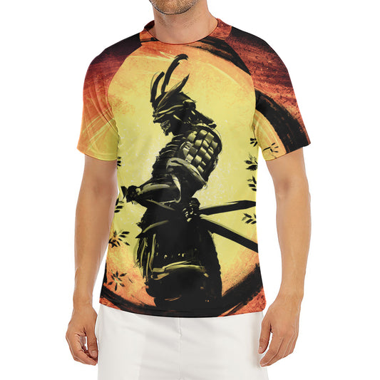 Sunset Samurai Warrior Print Men's Short Sleeve Rash Guard