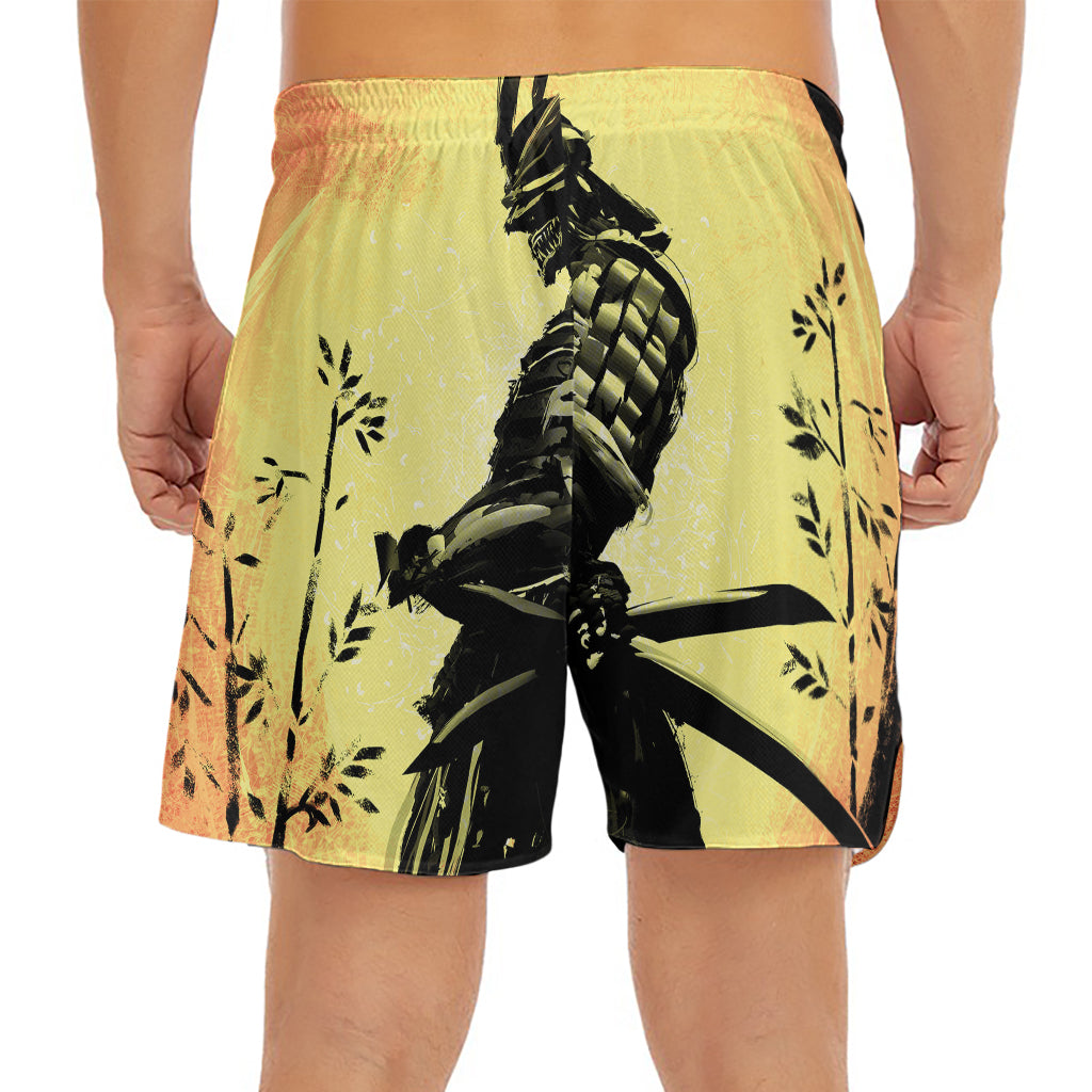 Sunset Samurai Warrior Print Men's Split Running Shorts