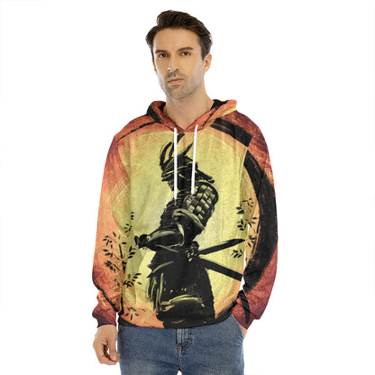 Sunset Samurai Warrior Print Men's Velvet Pullover Hoodie