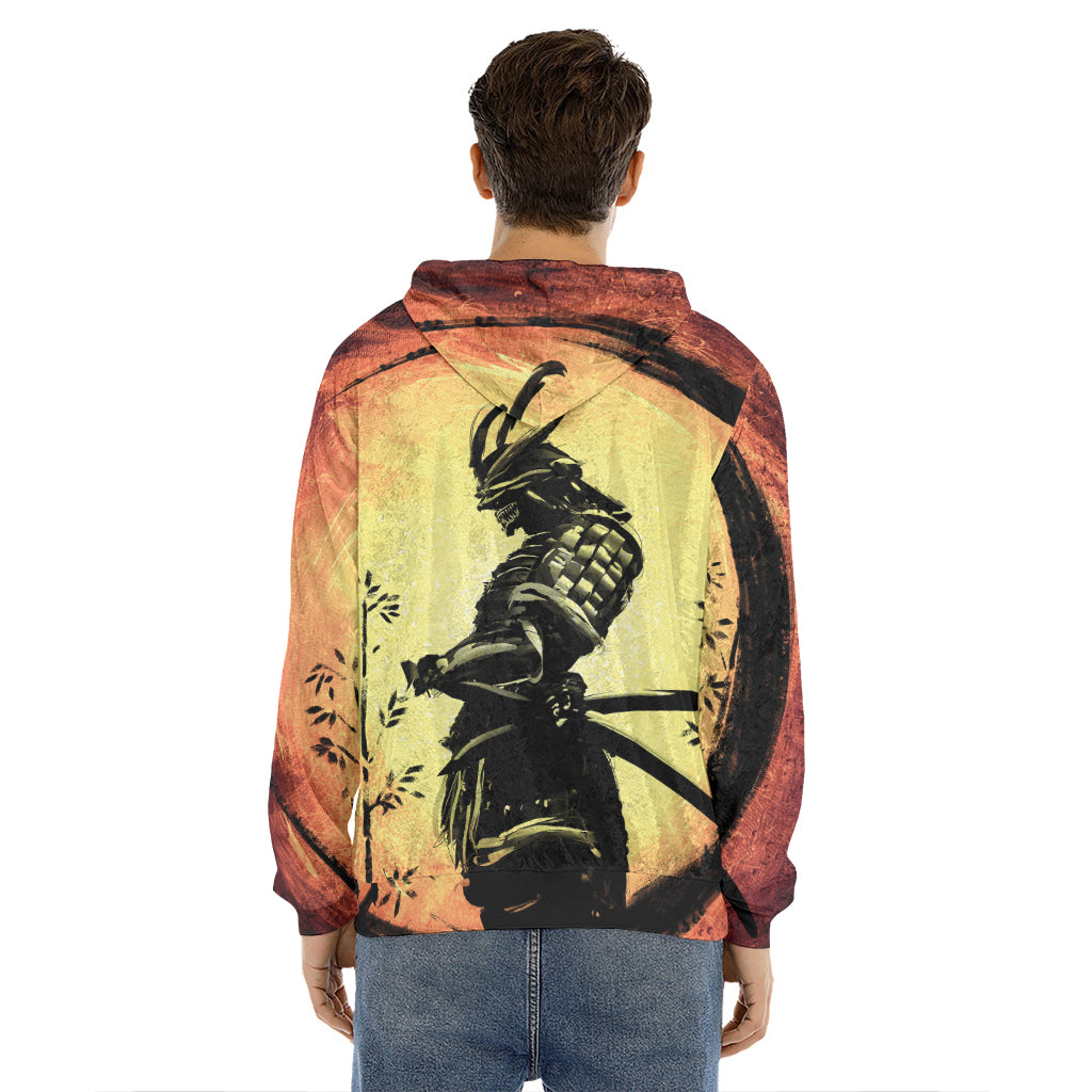 Sunset Samurai Warrior Print Men's Velvet Pullover Hoodie