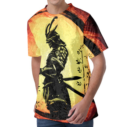 Sunset Samurai Warrior Print Men's Velvet T-Shirt