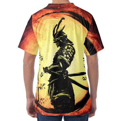 Sunset Samurai Warrior Print Men's Velvet T-Shirt