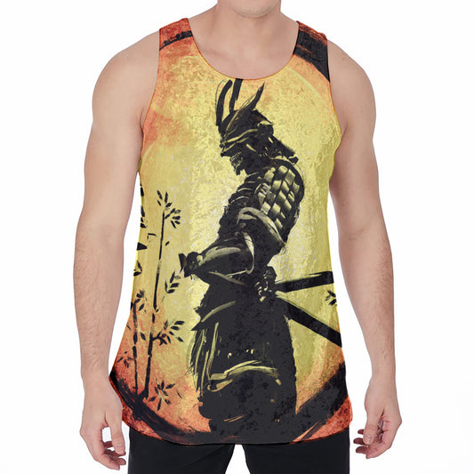 Sunset Samurai Warrior Print Men's Velvet Tank Top