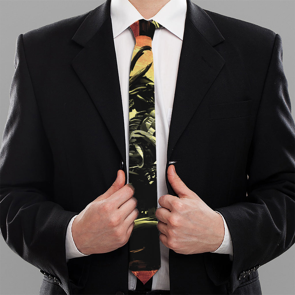 Sunset Samurai Warrior Print Necktie