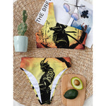 Sunset Samurai Warrior Print One Shoulder Bikini Top