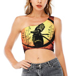 Sunset Samurai Warrior Print One Shoulder Crop Top