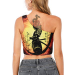 Sunset Samurai Warrior Print One Shoulder Crop Top