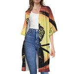 Sunset Samurai Warrior Print Open Front Beach Cover Up