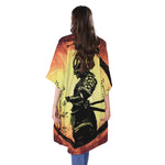 Sunset Samurai Warrior Print Open Front Beach Cover Up